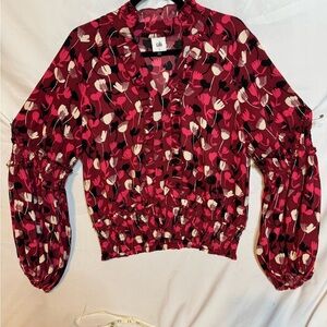 CAbi Red and Pink Floral Blouse